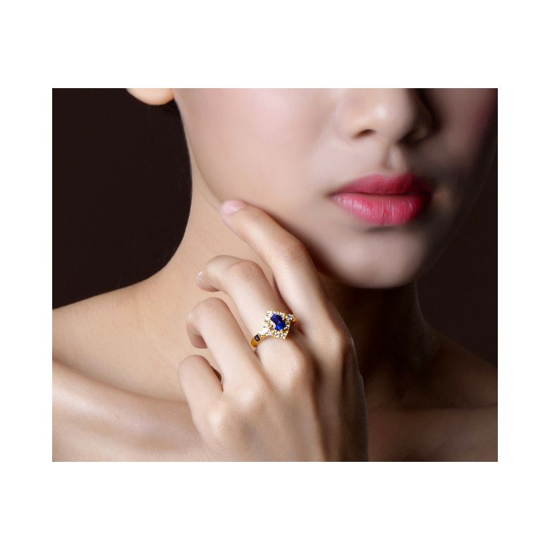 Bague fiançailles saphir diamants et or jaune.  - 4
