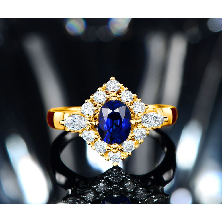 Bague fiançailles saphir diamants et or jaune.  - 3