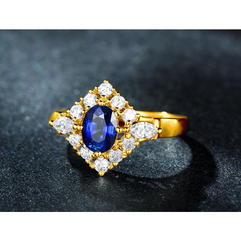 Bague fiançailles saphir diamants et or jaune.  - 6