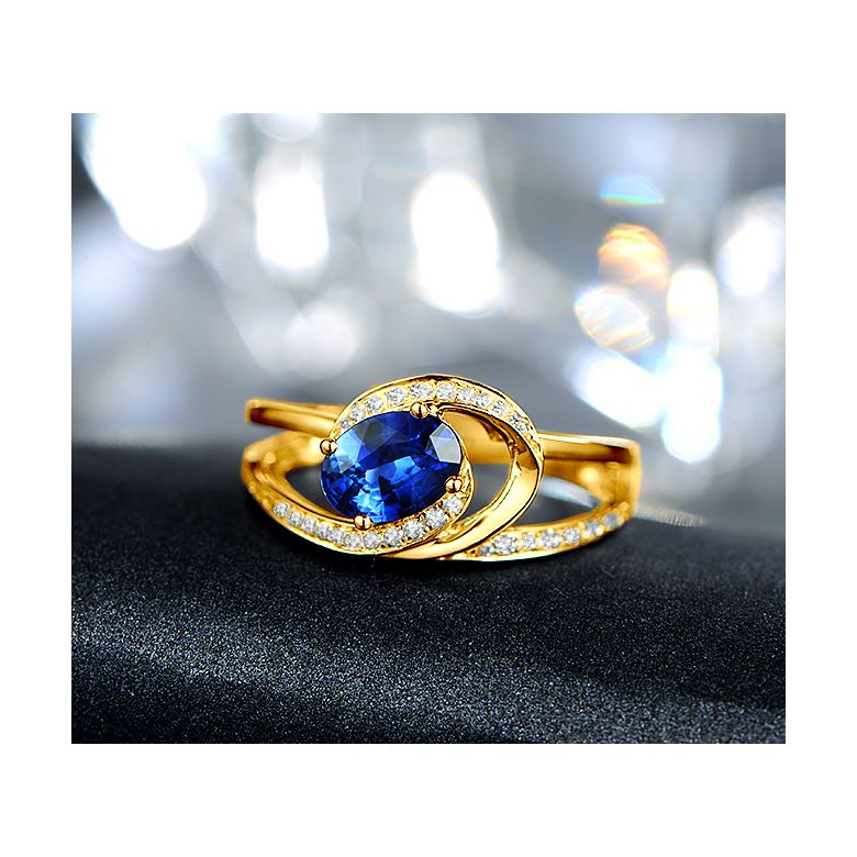 Bague de fiançailles saphir ovale 1 carat. Diamant, Or jaune - 6