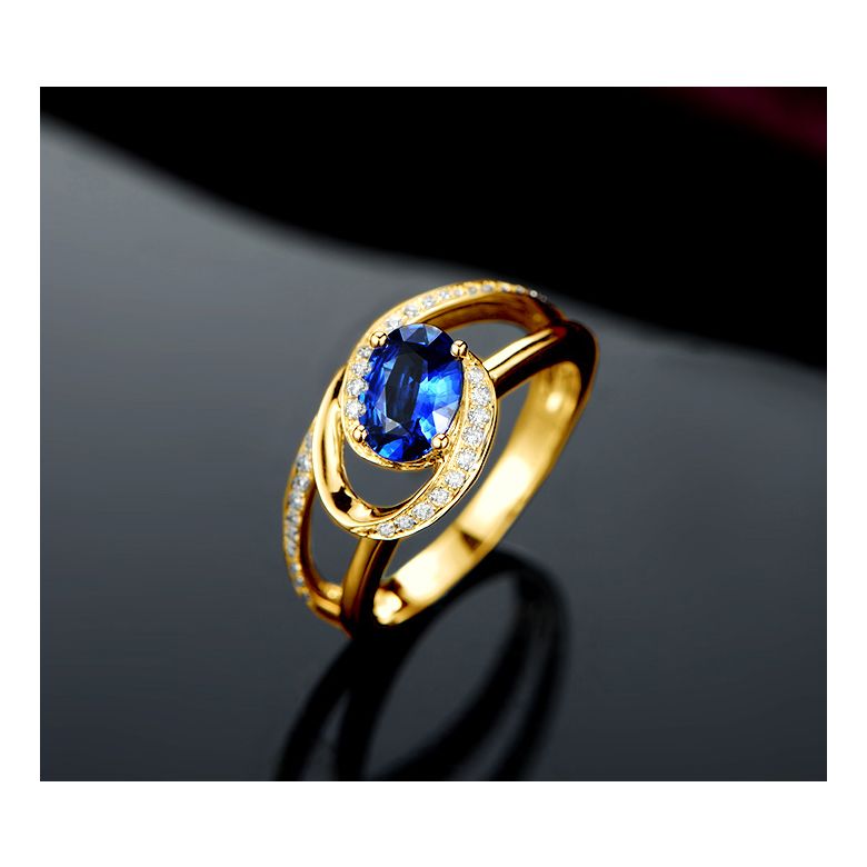 Bague de fiançailles saphir ovale 1 carat. Diamant, Or jaune - 3