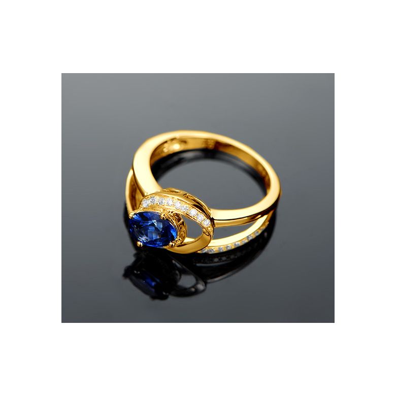 Bague de fiançailles saphir ovale 1 carat. Diamant, Or jaune - 7