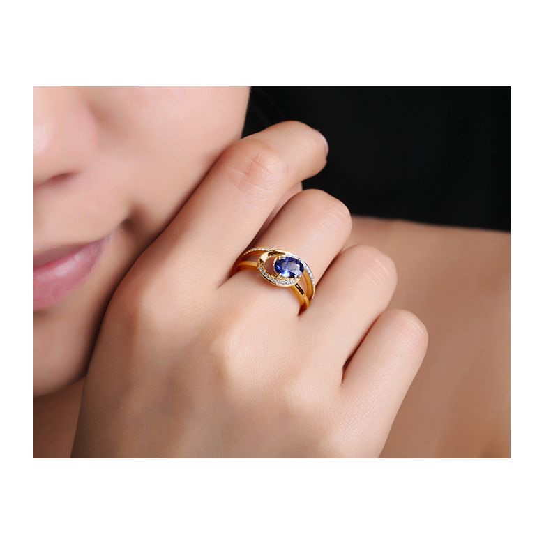 Bague de fiançailles saphir ovale 1 carat. Diamant, Or jaune - 4