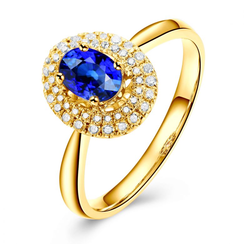 Bague de fiançailles ovale. Or jaune, saphir 0.50ct et diamants - 5