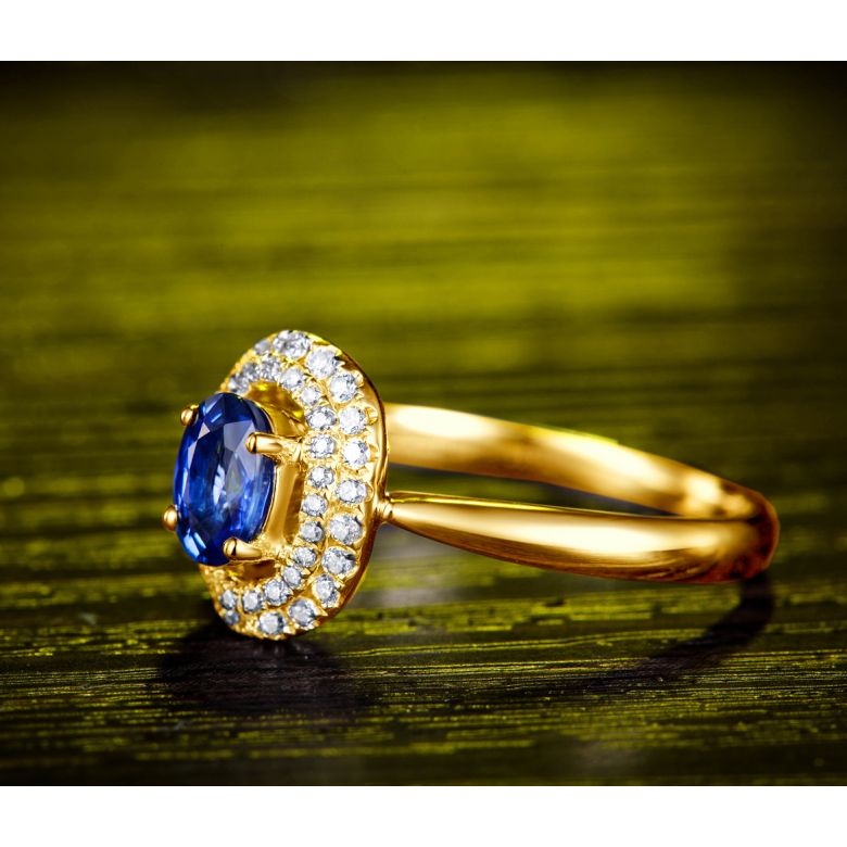Bague de fiançailles ovale. Or jaune, saphir 0.50ct et diamants - 4
