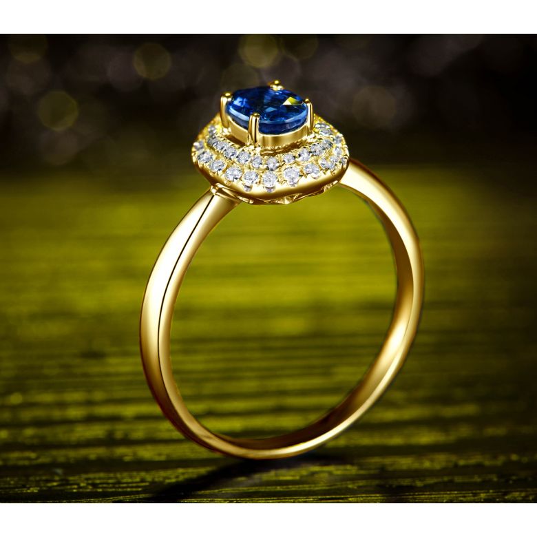 Bague de fiançailles ovale. Or jaune, saphir 0.50ct et diamants - 3