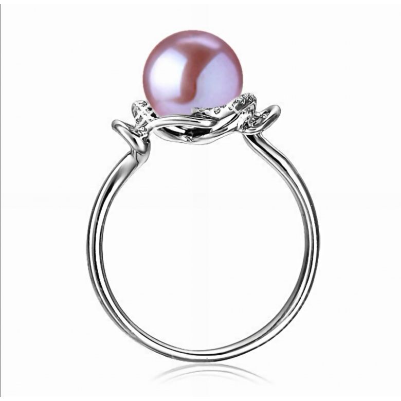 Bague contemporaine perle blanche - Or blanc 750/1000 et diamants - 9