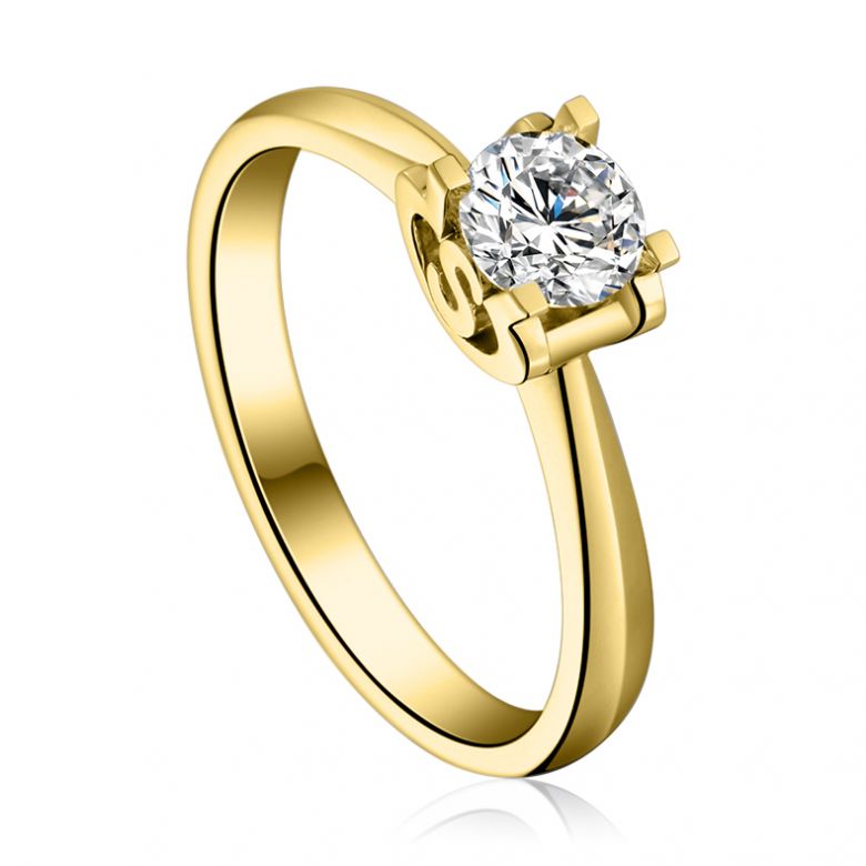 Bague avec initiale S - Solitaire or jaune diamant | Gemperles - 2