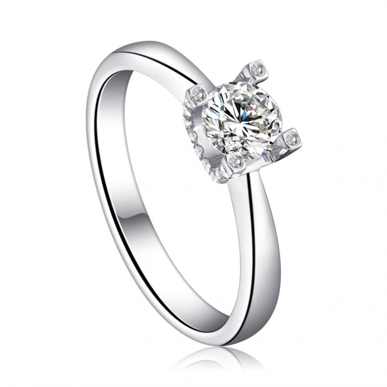 Bague lettre de l'alphabet - Initiale U ou C - Or blanc, diamants - 2