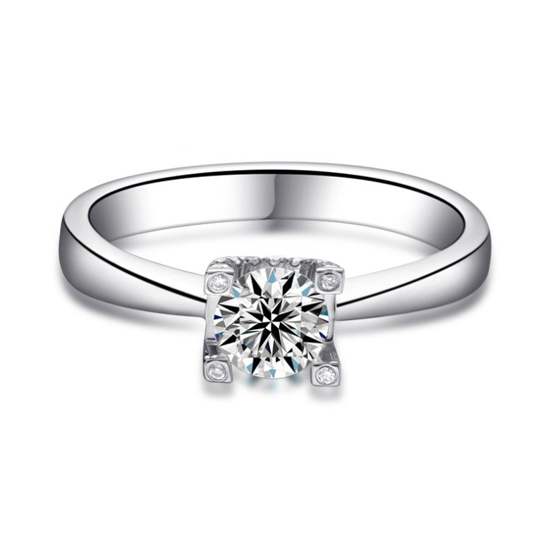 Bague lettre de l'alphabet - Initiale U ou C - Or blanc, diamants - 3