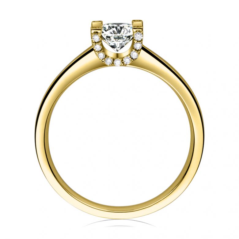 Bague lettre de l'alphabet - Initiale U ou C - Or jaune, diamants | Gemperles - 1
