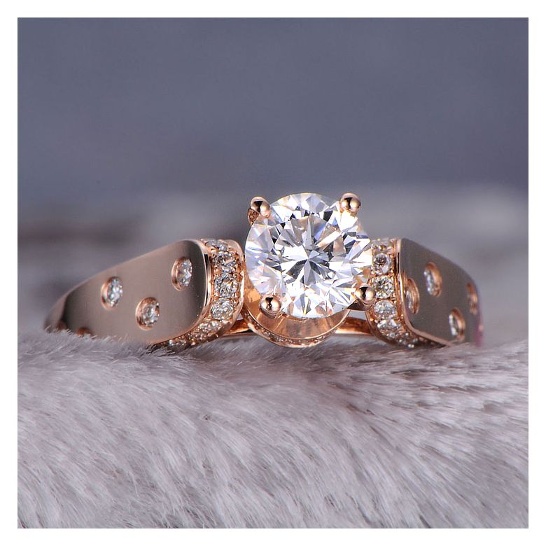Bague Fiançaille Solitaire Or rose. Diamants 0.80ct - 4