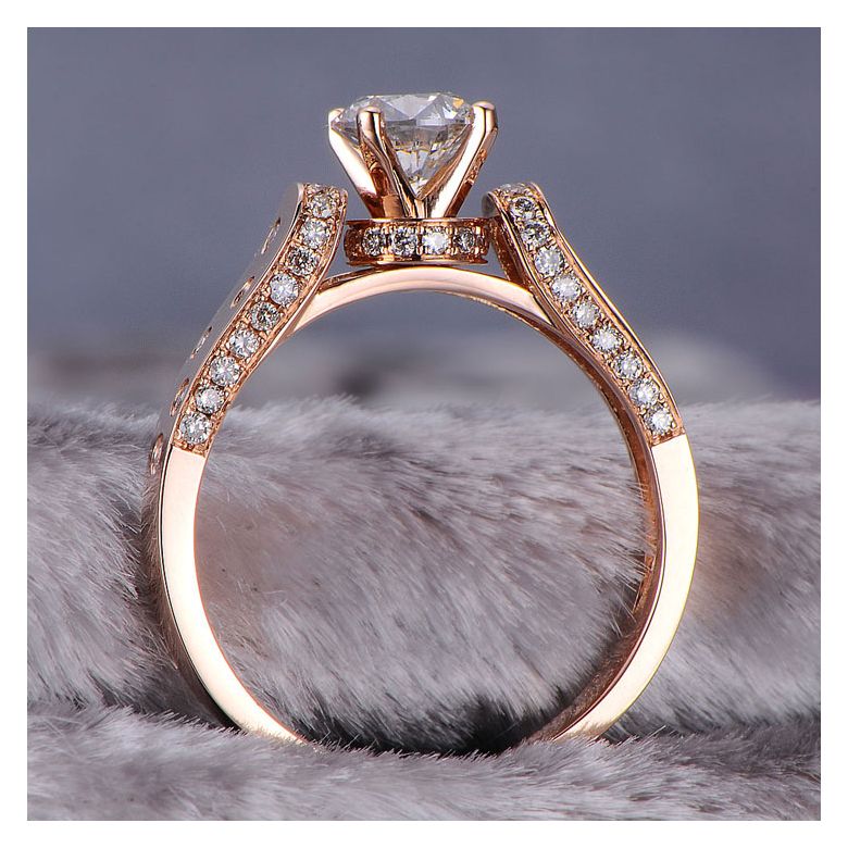 Bague Fiançaille Solitaire Or rose. Diamants 0.80ct - 6