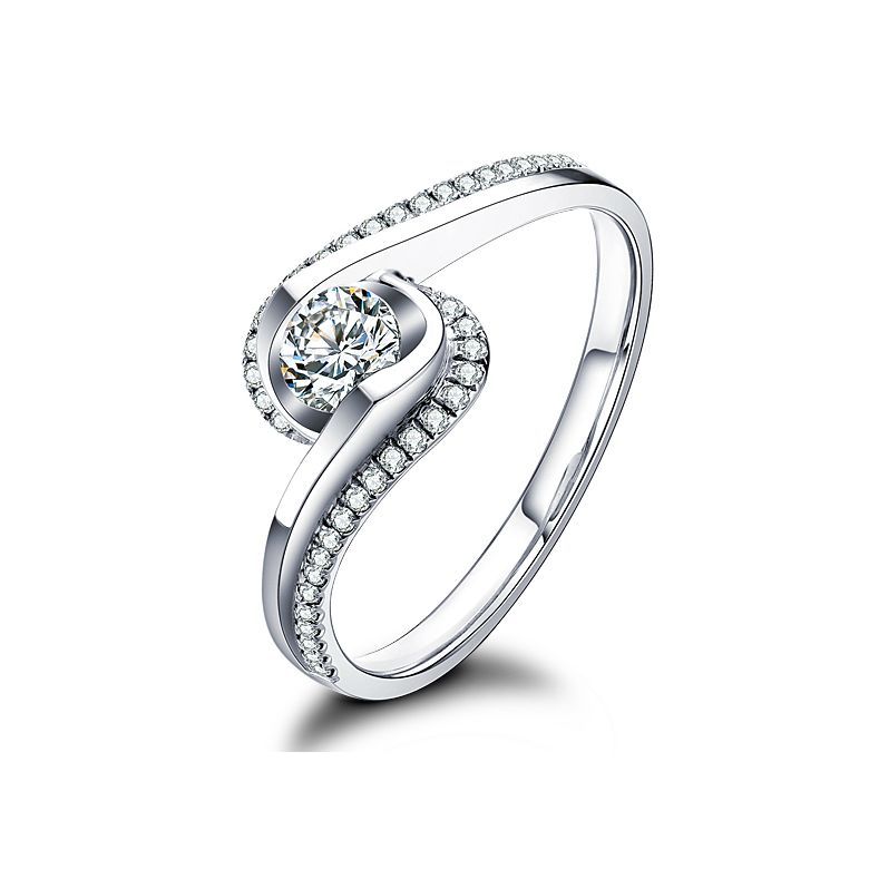 Solitaire A Une Passante -  Diamants & Or Blanc - Baudelaire  | Gemperles - 1