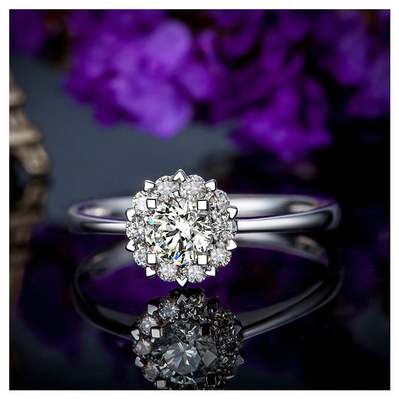 Bague Platine Solitaire - Coeur Caillouté - Diamants pavés | Coeur Caillouté - 7