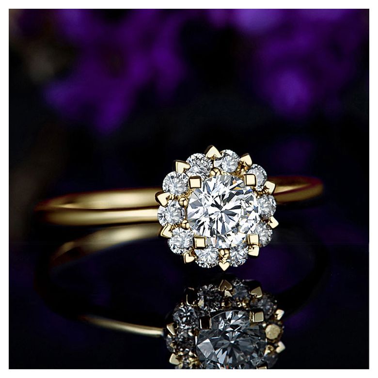 Solitaire Coeur Caillouté - Or Jaune & Pavage diamants 0.43ct | Gemperles - 4