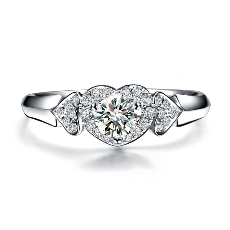 Bague Solitaire Coeurs Splendides - Platine & Diamants | Gemperles - 1