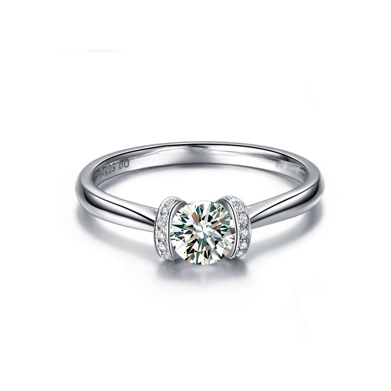 Diamants sertis - Or blanc 18 carats - Bague solitaire - 3