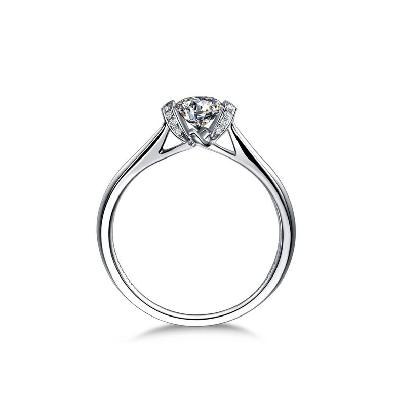 Diamants sertis - Or blanc 18 carats - Bague solitaire - 4