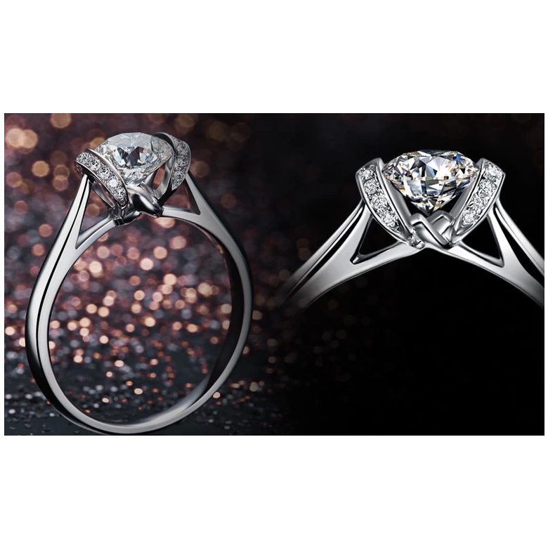 Diamants sertis - Or blanc 18 carats - Bague solitaire - 2