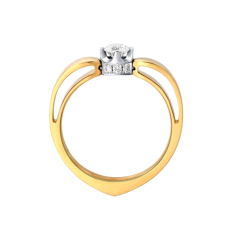 Solitaire anneau bombé - Or blanc & jaune - Couronne diamants 0.58ct | Jefferson - 4