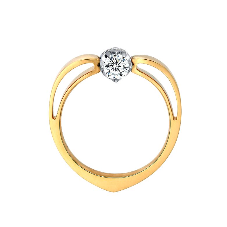 Solitaire anneau bombé - Or blanc & jaune - Couronne diamants 0.58ct | Jefferson - 1