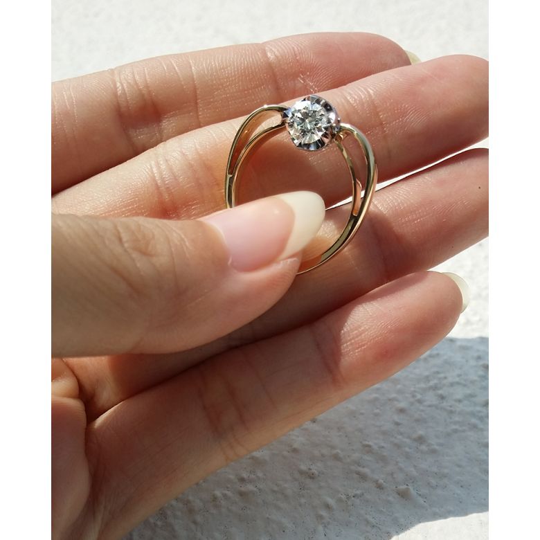 Solitaire anneau bombé - Or blanc & jaune - Couronne diamants 0.58ct | Jefferson - 6