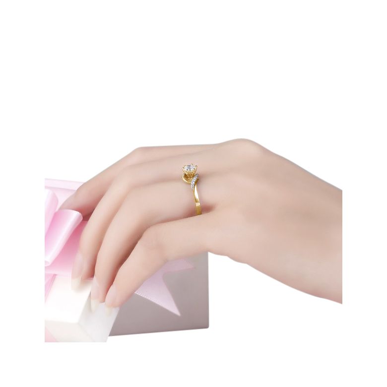 Bague Solitaire Enlacée - Bague Elliptique Or Jaune & Diamants - 3