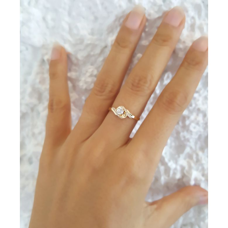 Bague Solitaire Enlacée - Bague Elliptique Or Jaune & Diamants - 5