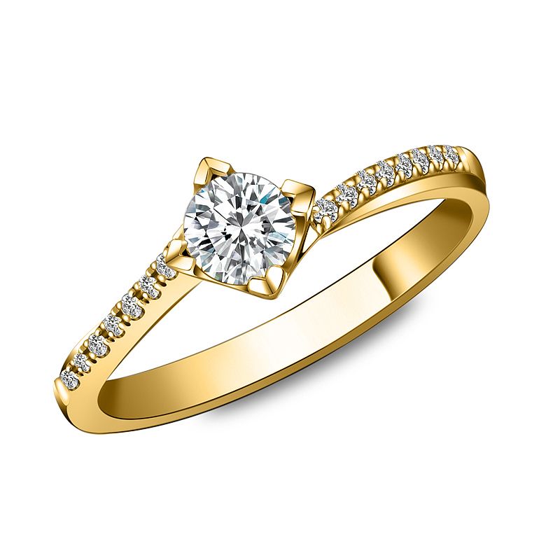 Bague Solitaire Bordure Diamantée Périclès - Or Jaune 18 carats | Gemperles - 1