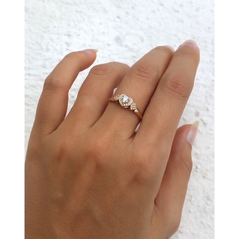 Bague Solitaire Coeurs Splendides - Or Jaune & Diamants | Gemperles - 4