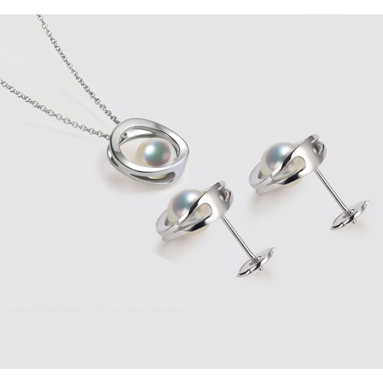 Pendentif et Boucles Himiko. Perles Akoya, Or blanc, diamants.  - 6