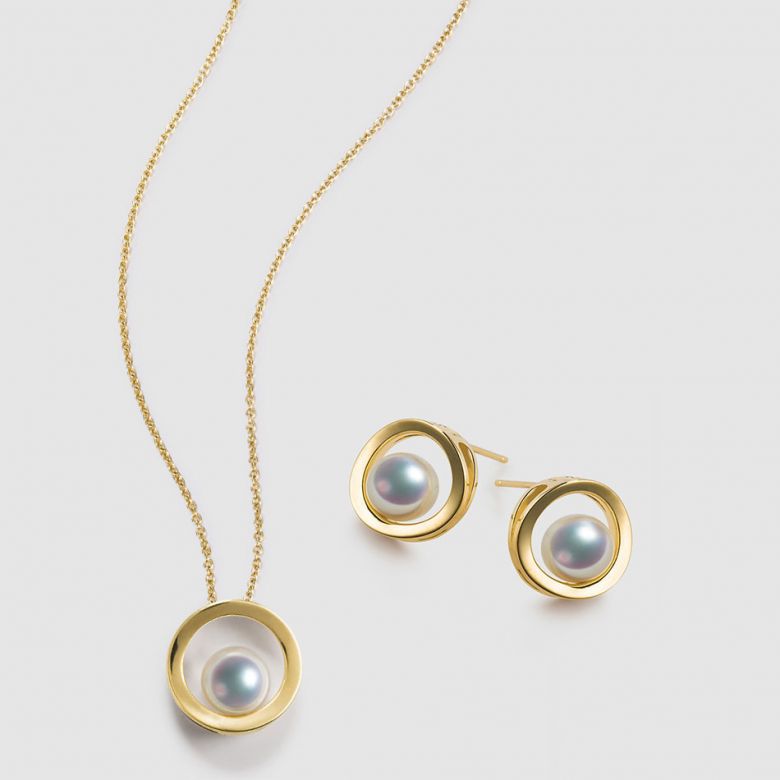 Pendentif et Boucles Himiko. Perles Akoya, Or jaune, diamants - 2