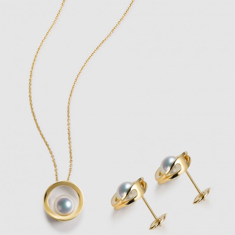 Pendentif et Boucles Himiko. Perles Akoya, Or jaune, diamants - 5