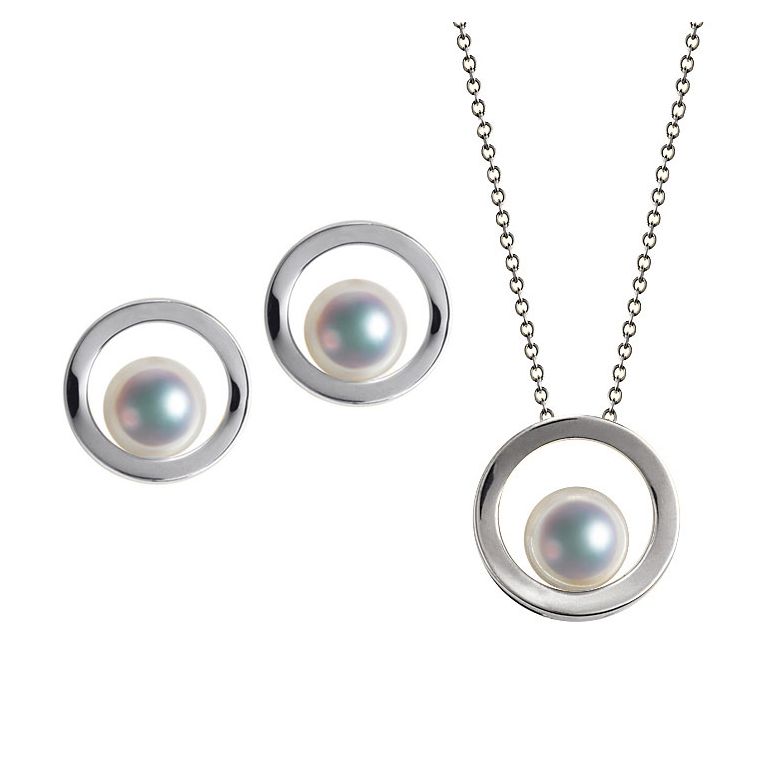 Pendentif et Boucles Himiko. Perles Akoya, Or blanc, diamants.  - 1
