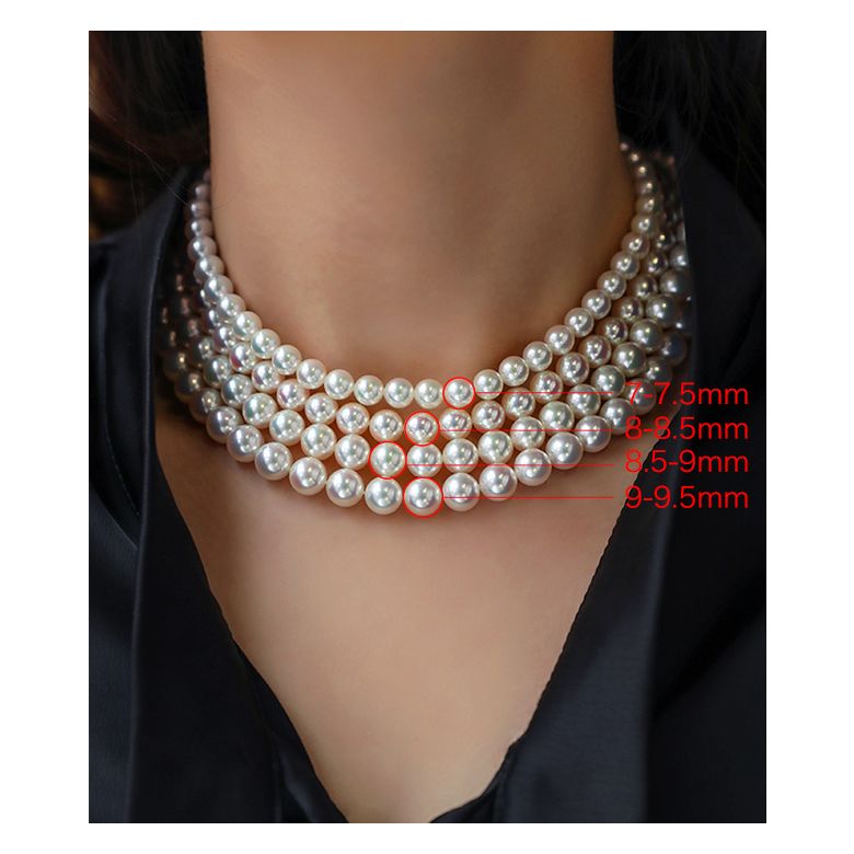 Collier perles fines Akoya - Haute joaillerie - Perle Japon - 8.5/9mm - 4