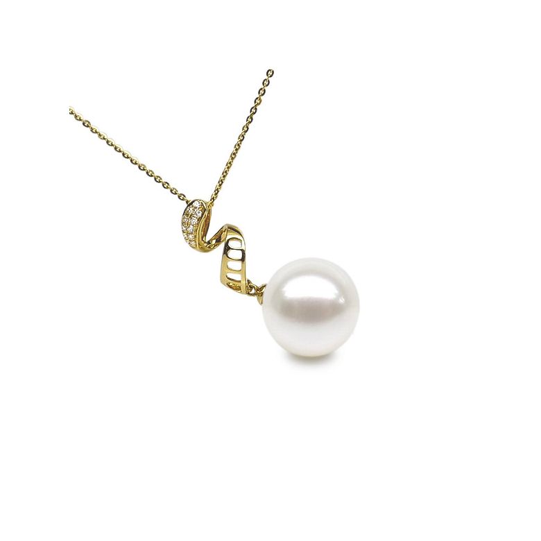 Pendentif serpentin et tortillon - Or jaune, perle Chine - Diamants - 3