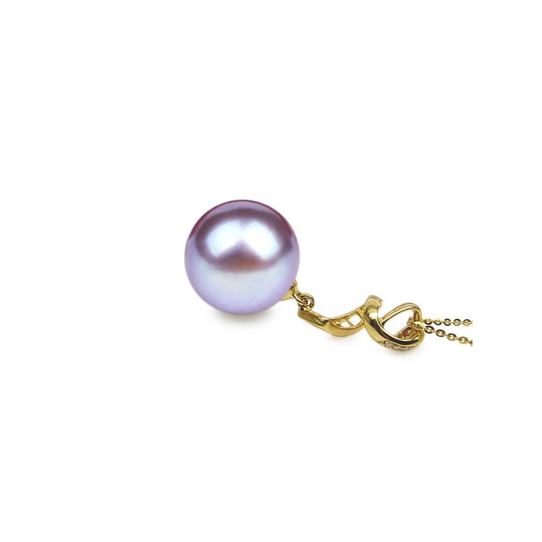 Pendentif serpentin et tortillon - Or jaune, perle Chine - Diamants - 8