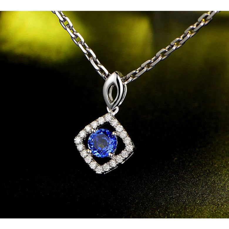 Pendentif losange Or blanc, saphir et diamants - 3