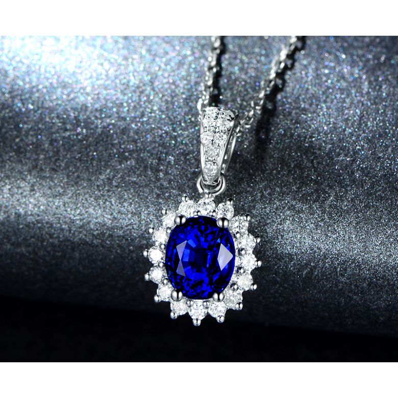 Pendentif Or blanc diamants et saphir 1.50cts - 7