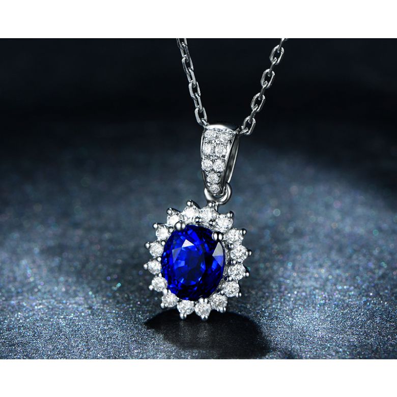 Pendentif Or blanc diamants et saphir 1.50cts - 9