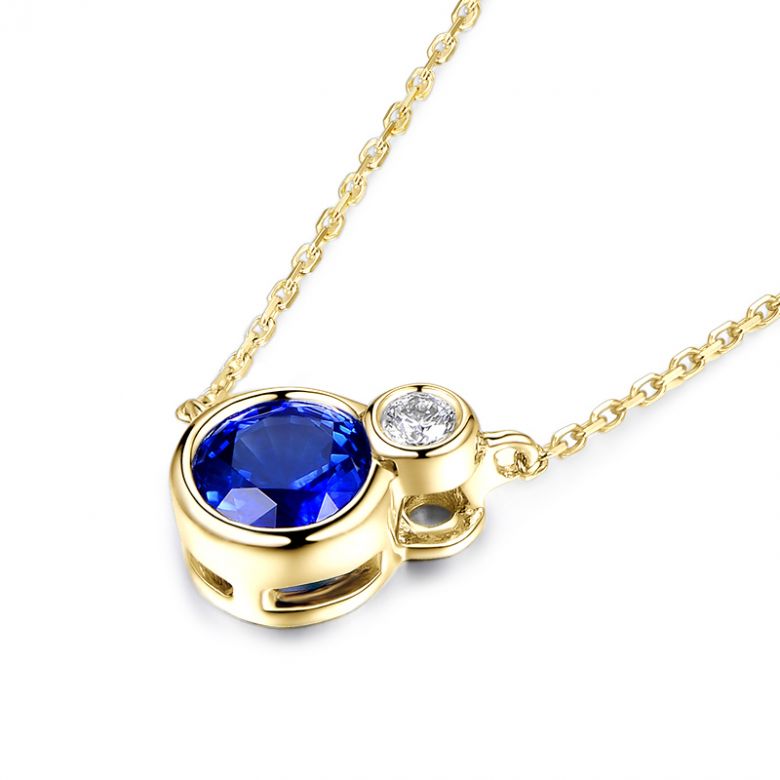 Collier pendentif Or jaune, saphir et diamant sertis clos - 4