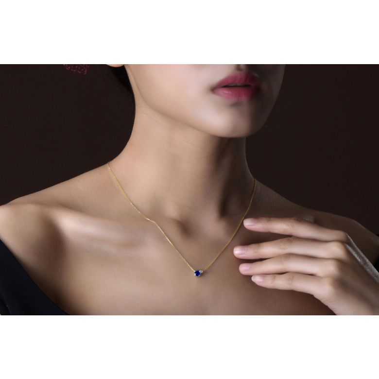 Collier pendentif Or jaune, saphir et diamant sertis clos - 2
