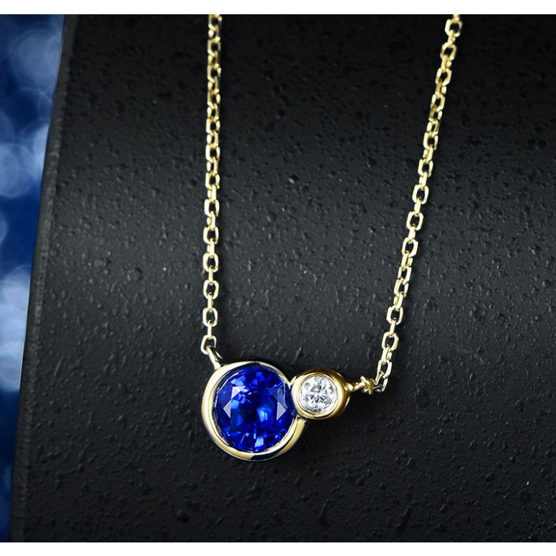 Collier pendentif Or jaune, saphir et diamant sertis clos - 3