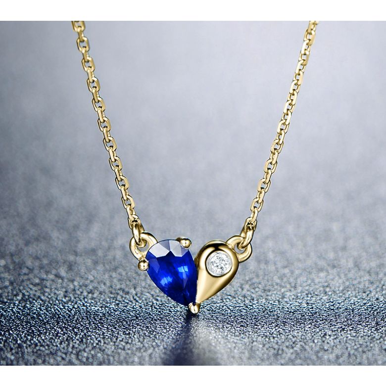 Pendentif coeur saphir et diamant. Or jaune avec sa chaîne - 3