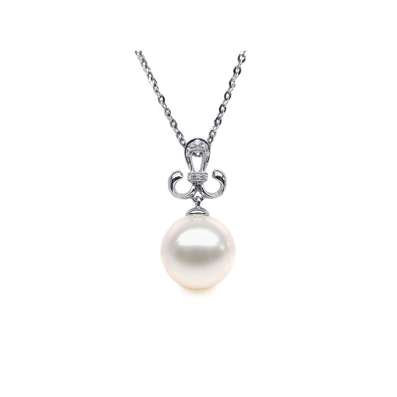 Pendentif noblesse - Armoiries en or blanc, diamants - Perle blanche - 2