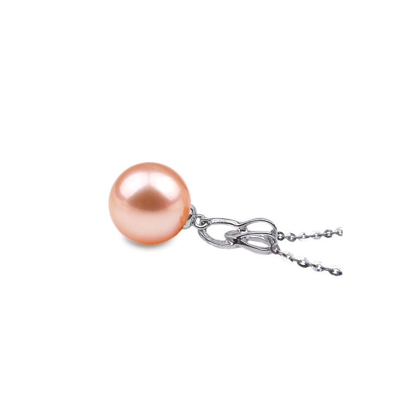 Pendentif 2 anneaux monté d'une perle blanche - Or blanc, diamants - 6