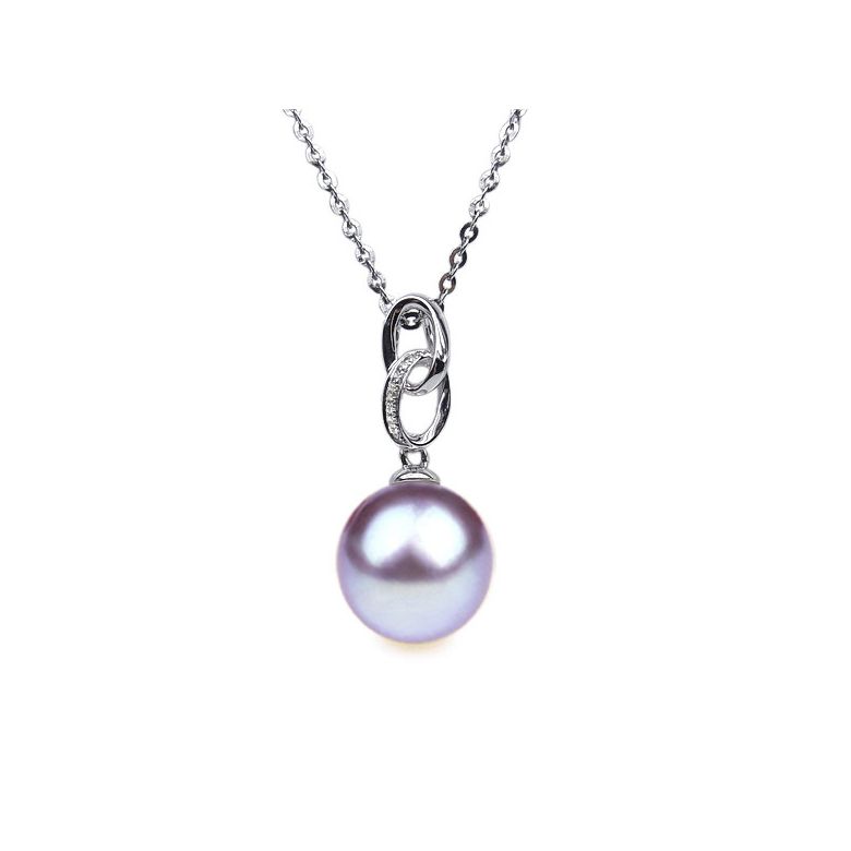 Pendentif 2 anneaux monté d'une perle blanche - Or blanc, diamants - 7