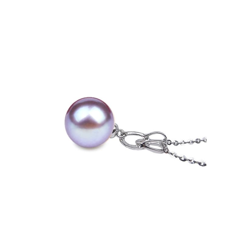 Pendentif 2 anneaux monté d'une perle blanche - Or blanc, diamants - 8
