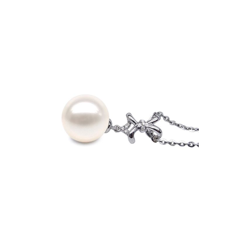 Pendentif ganse classique - Or blanc, diamants monté d'une perle - 4